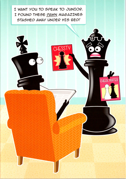 Humor Male Birthday- Chess pawno. Retail $2.99 Inside: Happy Birthday. You're the king of the castle. 5x7 Greeting Card | 6136 | 255334