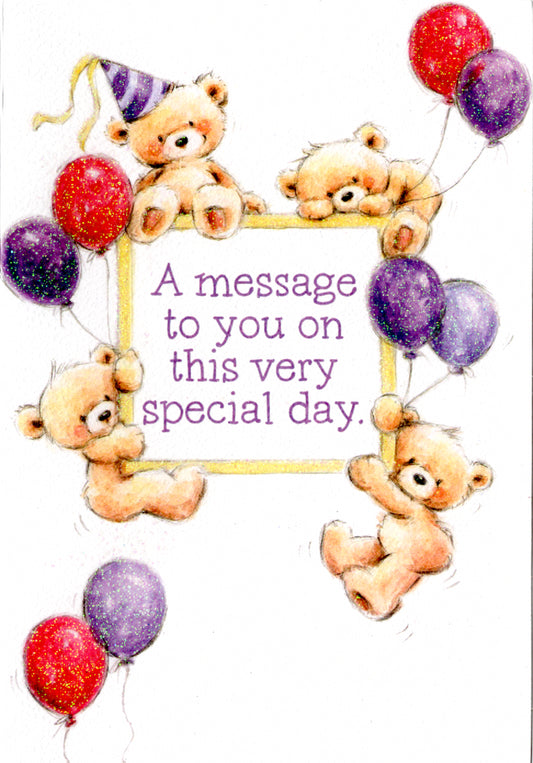 Bears and Balloons Birthday card Retail $2.99. Inside: Sending you lots of love and wishes for a great year. Happy Birthday. | 6076 | 255344