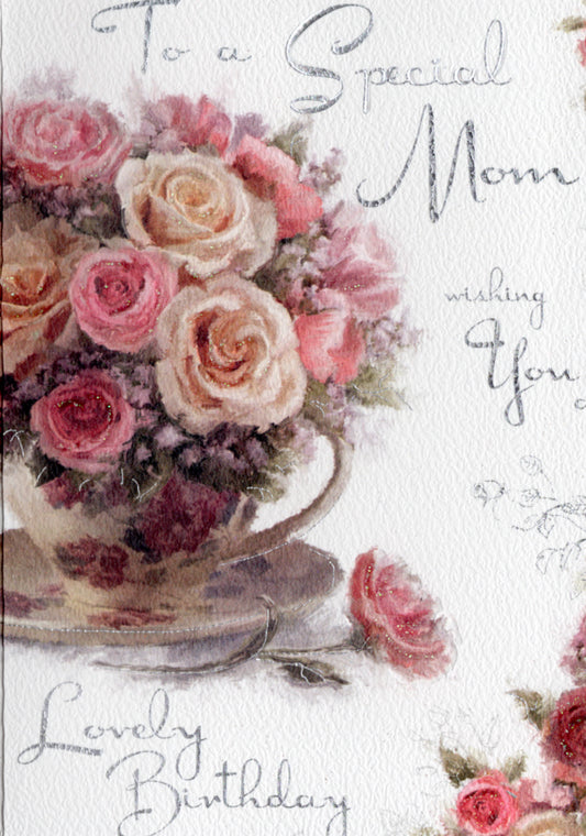 VELVET - TEACUP ROSES MOM BDAY 5x7 Greeting Card | 05558US | 255383