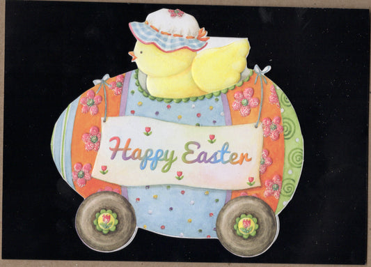 Baby chick in car- Carol Wilson Fine Arts Easter greeting card. Retail $4.25. Inside: Wishing you all the delights this joyful season can bring... | CRGE07813 | 255404