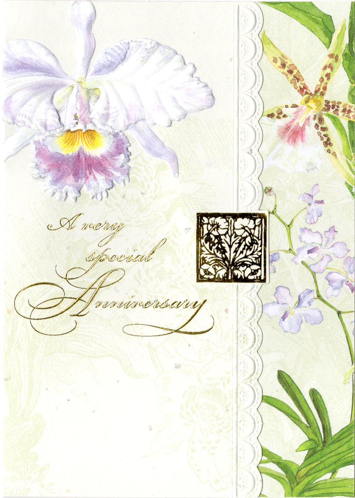 Your anniversary  gold foil embossed die cut anniversary greeting card by Carol Wilson. Inside: May happiness be part of your life for years. Retail $4.25  | CRG1062 | 255419