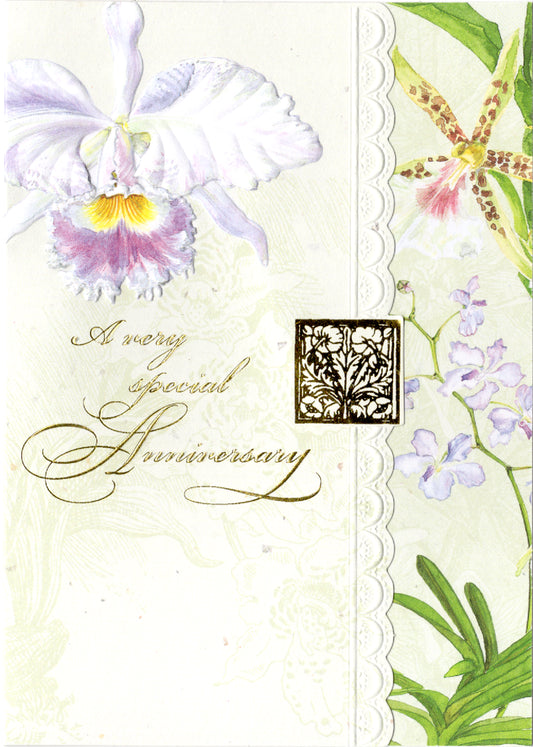 Your anniversary  gold foil embossed die cut anniversary greeting card by Carol Wilson. Inside: May happiness be part of your life for years. Retail $4.25  | CRG1062 | 255419