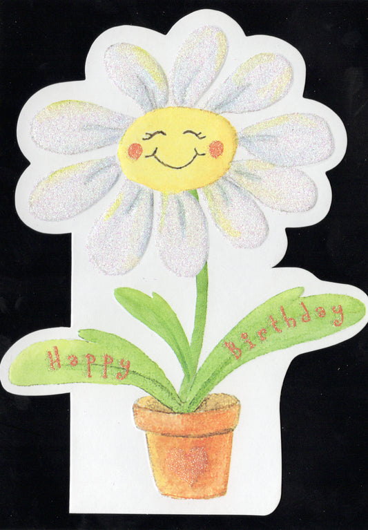 Happy Daisy shaped embossed die cut general birthday greeting card by Carol Wilson. Inside: You make the world a happy place! Happy Birthday! Retail $4.25  | CRG1746 | 255469