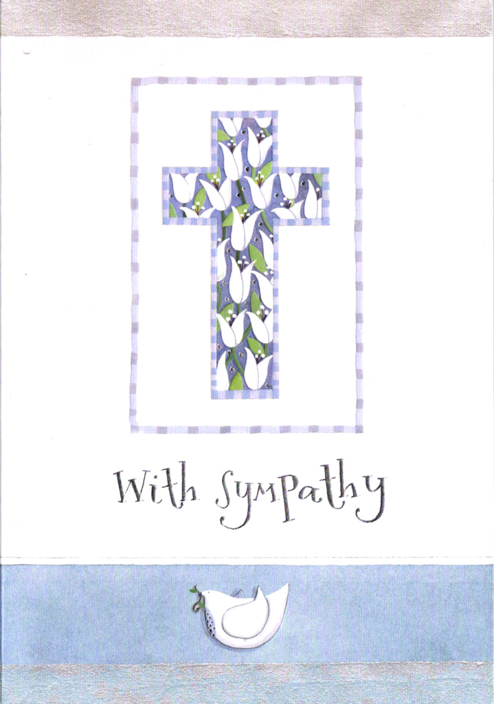Dove and cross- Sympathy greeting card. Retail $3.49.  Inside: You are in our thoughts and in our prayers... | 04866A | 255471