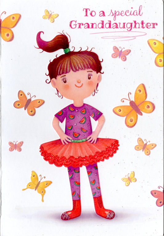 Girl in tutu- Granddaughter family birthday card. Retail $2.99. Inside:  Warm congratulations and best wishes to you! | 8114 | 255515