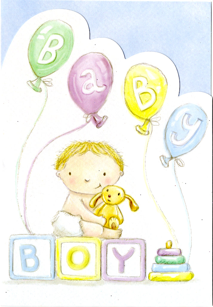 BABY BOY ON BLOCKS and BALLOONS Retail $2.99  Inside: New dreams to dream... 5x7 Greeting Card | 5142 | 255517