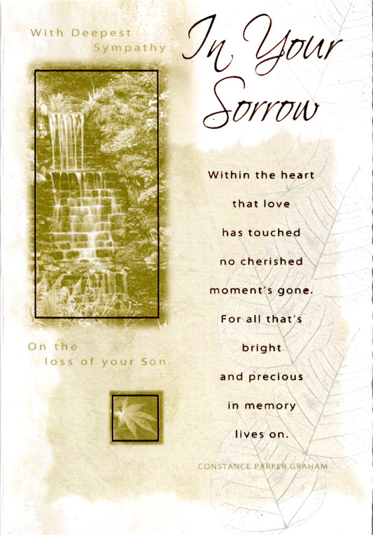 Waterfall- Sympathy loss of son greeting card. Retail $2.99.  Inside: Hoping your memories bring comfort... | 04436A | 255542