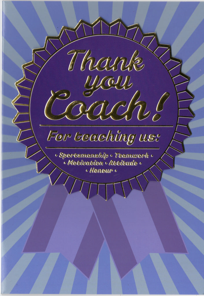 Blue ribbon- Thank you coach greeting card. Retail $3.99.  Inside: Your inspiration and support has meant so much this season | 8088 | 255549