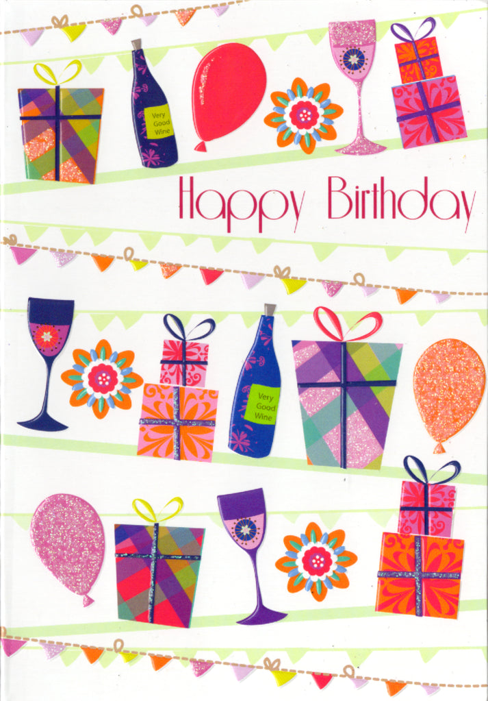 Wine and presents  Birthday Greeting Card Retail $2.99. Inside: Celebrate and enjoy every fabulous moment. | 5347 | 255550