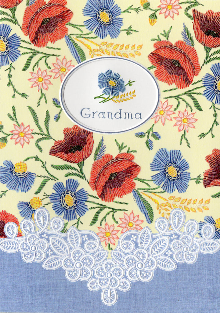 Happy Birthday Grandma embossed die cut greeting card by Carol Wilson. Inside: Whenever I think of you my heart fills with joy! Retail $3.25  | CG1398 | 255557