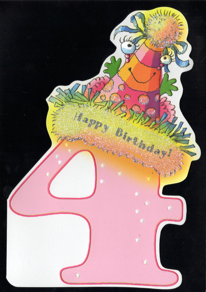 4th Birthday kid party themed birthday card by Carol Wilson. Inside: Happy Birthday precious one! Being 4 is so much fun! Retail $3.95.  | CG1704 | 255559