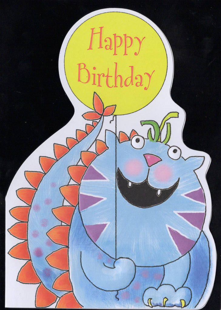 Blue Monster themed Happy Birthday kid embossed greeting card by Carol Wilson. Inside: You're the greatest! Yes you are! Happy Birthday Superstar! Retail $4.99  | CG1706 | 255566