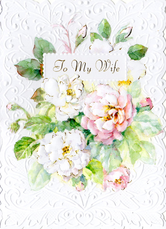 Roses for my wife embossed die cut anniversary greeting card by Carol Wilson Inside: I love you more than words can say Retail $4.25  | CRG1583 | 255568