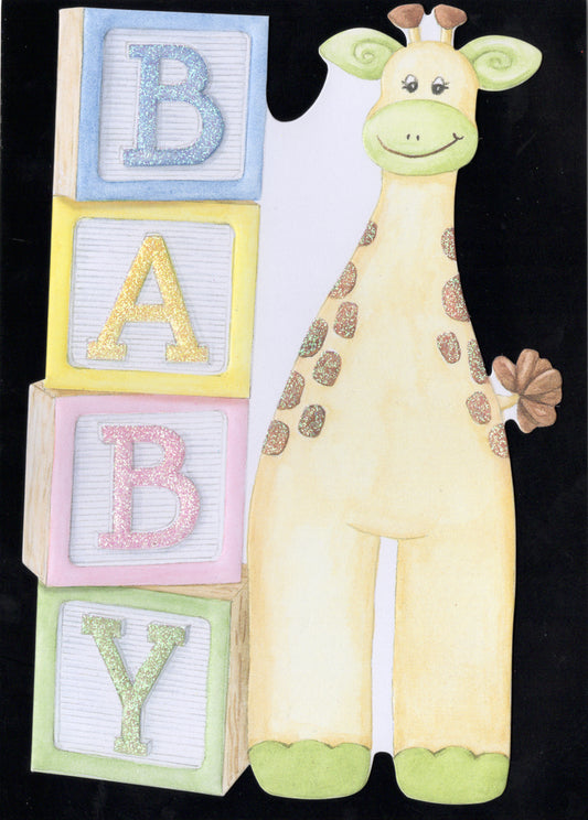 Happy giraffe with BABY blocks embossed die cut new baby greeting card by Carol Wilson Inside: A new little one to celebrate and treasure. Retail $4.99  | CRG1592 | 255569