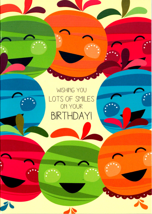 Lots of smiles Birthday Greeting Card Retail $2.99. Inside: Happiest birthday wishes for you today! | 6034 | 255570