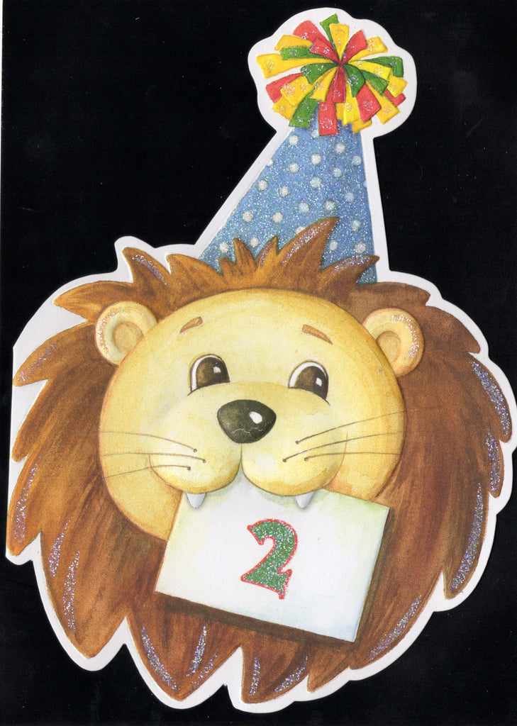 Age 2 Lion themed birthday card by Carol Wilson. Inside; With a roar and a big woo-hoo! Happy Birthday #2! Retail $3.95.  | CG1700 | 255580