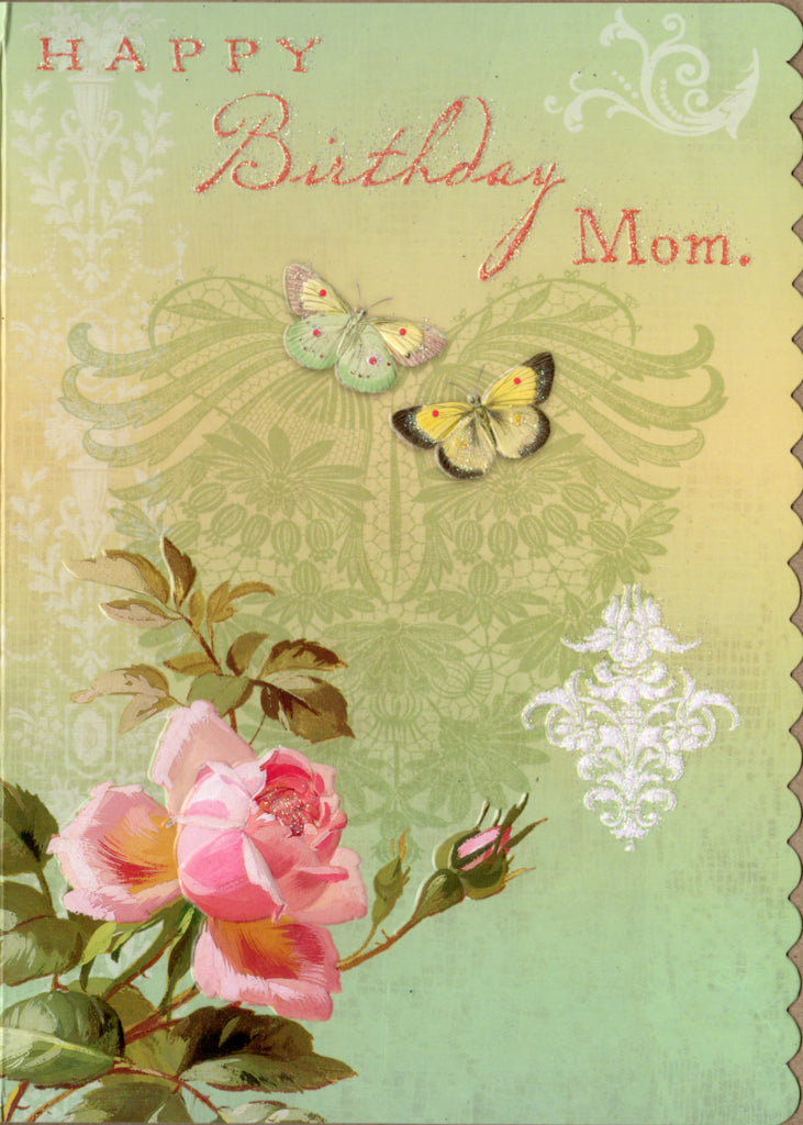 Roses and Butterfly embossed die cut Mom birthday greeting card by Carol Wilson. Inside: May your birthday be the beginning of a wonderful year! Retail $4.25  | CRGN4011US | 255603