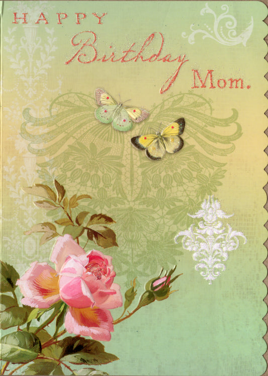 Roses and Butterfly embossed die cut Mom birthday greeting card by Carol Wilson. Inside: May your birthday be the beginning of a wonderful year! Retail $4.25  | CRGN4011US | 255603