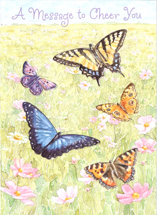 Colorful Butterfly in a green field embossed die cut get well greeting card by Carol Wilson Inside A heartfelt wish that your spirits will soon lift. Retail $4.99  | CRG1287 | 255648