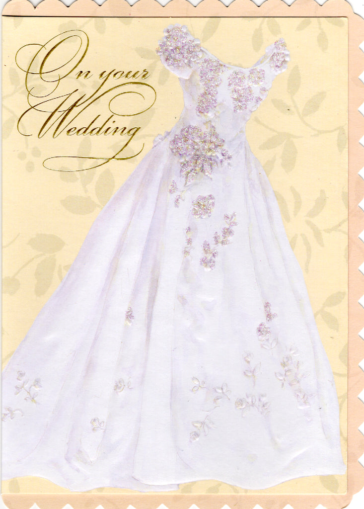 Wedding dress shaped embossed glittered wedding greeting card by Carol Wilson Inside: May the magic of your love last for a lifetime. Retail $4.25  | CRG1367 | 255649