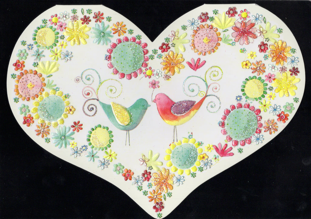 Love birds anniversary heart embossed die cut greeting card by Carol Wilson Inside: You make my heart sing. Retail $4.25  | CG1729 | 255662