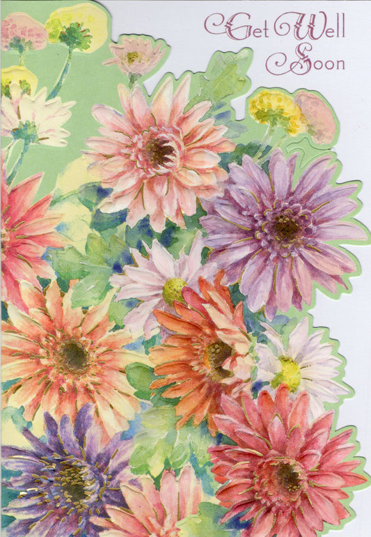 Happy Daisy send get well wishes embossed die cut greeting card by Carol Wilson Inside Sending you a garden full of get well wishes. Retail $4.99  | CRG1601 | 255665