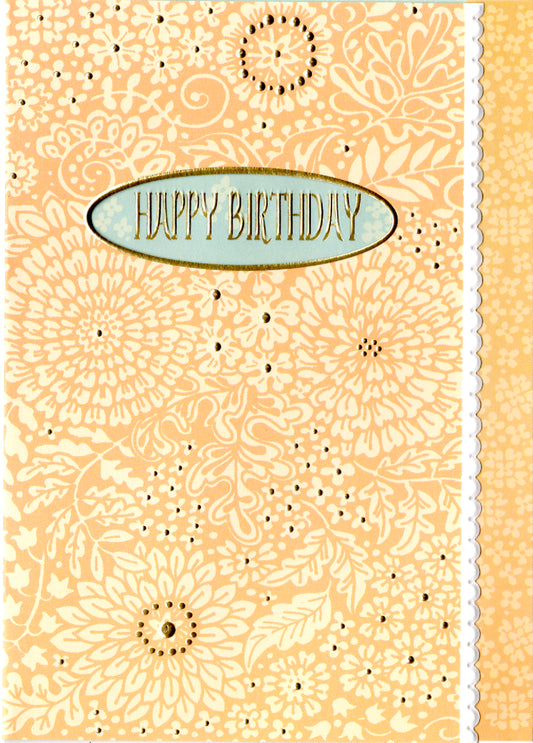 Orange and white paisley patterned embossed die cut general birthday greeting card by Carol Wilson. Inside: Have a fabulous day! Retail $3.50  | CG1430 | 255691