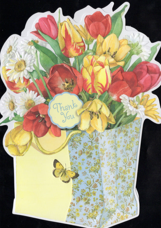 Pretty gift bag filled with red and yellow tulips. Thank you card by Carol Wilson. Inside From the bottom of my heart! 5x7 Greeting Card. Retail $4.25 | CRG1655 | 255711