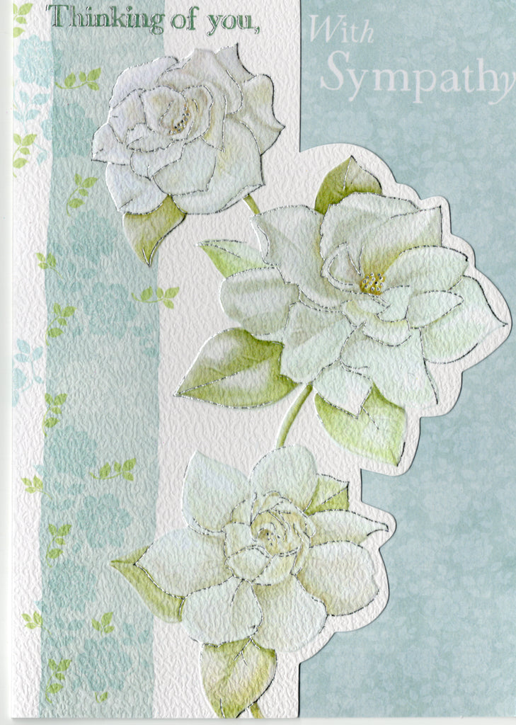 White gardenias- Sympathy greeting card. Retail $3.49.  Inside: Hoping it will help somehow to know that kind thought... | 5154 | 255736