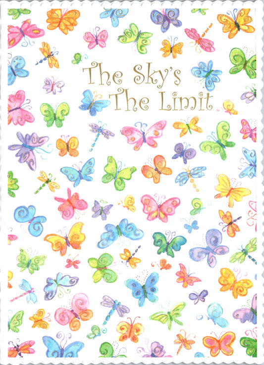 Congratulations! The sky is the limit  colorful Butterfly embossed embossed die-cut sympathy greeting card by Carol Wilson. Inside: Well done for reaching new heights. Congratulations! Retail $4.25  | CRG6026 | 255753