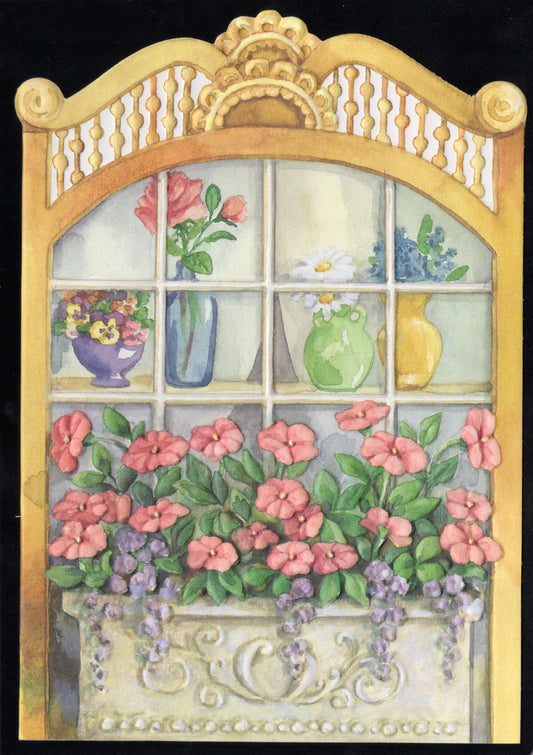 Floral window box embossed die cut friend birthday greeting card by Carol Wilson Inside: With each year you grow more dear. Retail $3.25  | CGL1215 | 255767