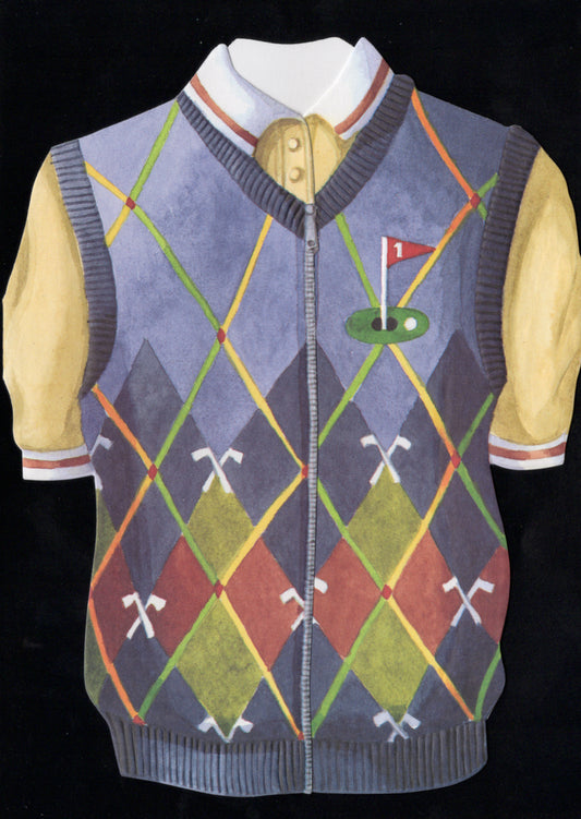 Argyle golf vest themed BLANK greeting card by Carol Wilson. Retail $3.25 | CG1299 | 255772