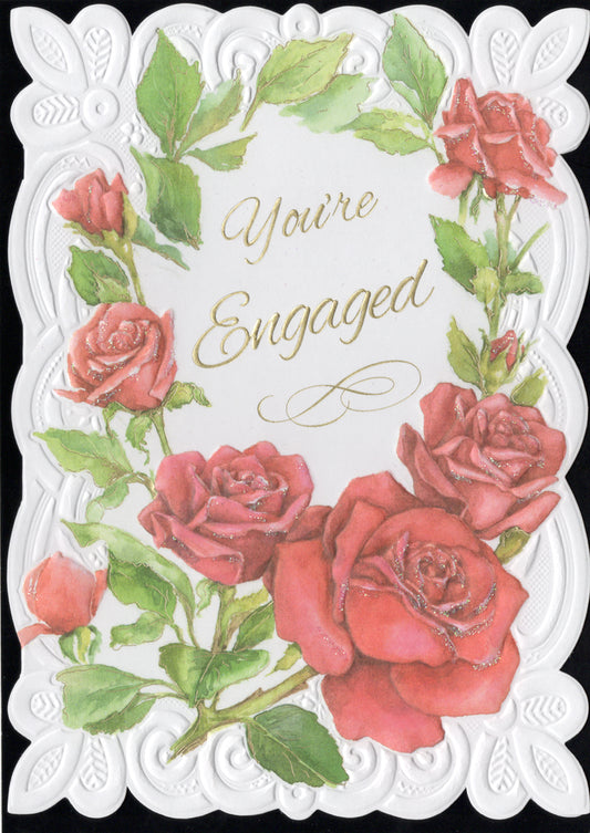 Bouquet of red roses embossed die cut engagement greeting card by Carol Wilson Inside: Wishing you both love and happiness. Retail $4.25  | CRG6033 | 255783