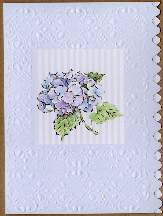 Blue lace hydrangea embossed die cut greeting card by Carol Wilson. Retail $4.99  Inside: A hope you have the best birthday ever! Happy Birthday! | CRG1247 | 255795