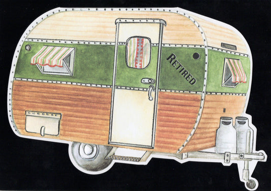 Camper van  embossed die-cut retirement celebration greeting card by Carol Wilson. Inside: Enjoy the adventures of retirement! Retail $4.25  | CRG6028 | 255803