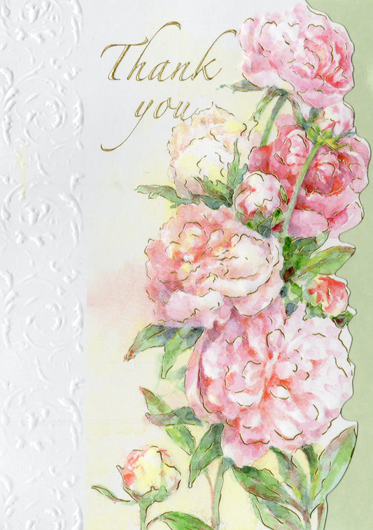 Red roses with white lace border. Thank you card by Carol Wilson. Inside: Your thoughtfulness means so much! Retail $4.25  | CRG1327 | 255810