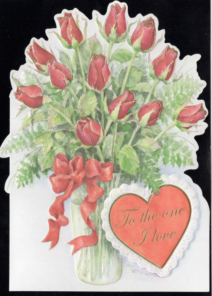 Bouquet of red roses Love themed embossed die cut birthday greeting card by Carol Wilson. Inside: All my love today and always. Happy Birthday! Retail $4.25  | CRG6016 | 255817