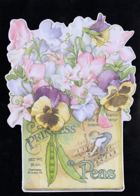 Purple pansies in a garden box embossed die-cut greeting card by Carol Wilson. Blank inside. Retail $2.95 | CG1153 | 255819