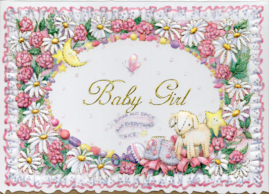 Beautiful baby girl embossed die cut new baby card by Carol Wilson Inside: To love and to cherish. Congratulations Retail $4.25  | CRG138 | 255822