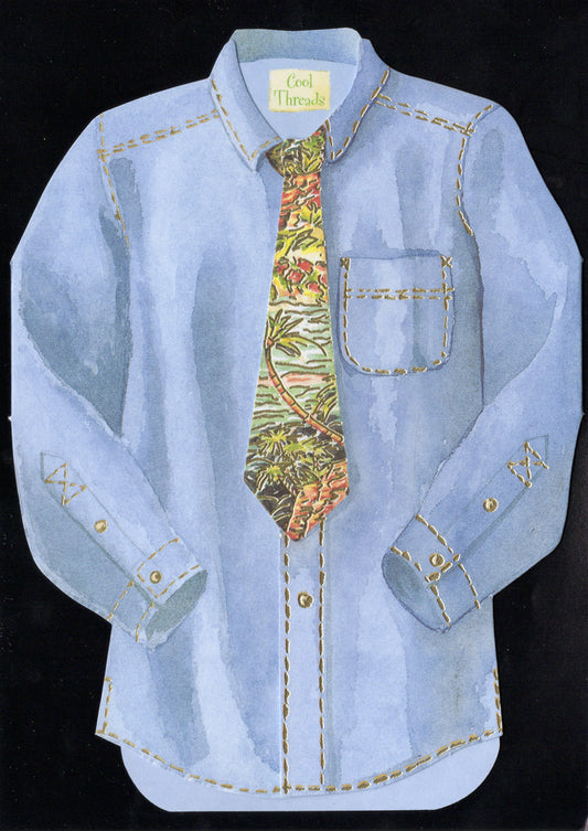 Blue denim dress shirt shaped embossed die-cut male birthday card by Carol Wilson. Inside Happy Birthday to one cool guy! Retail $4.25.  | CRG1166 | 255829