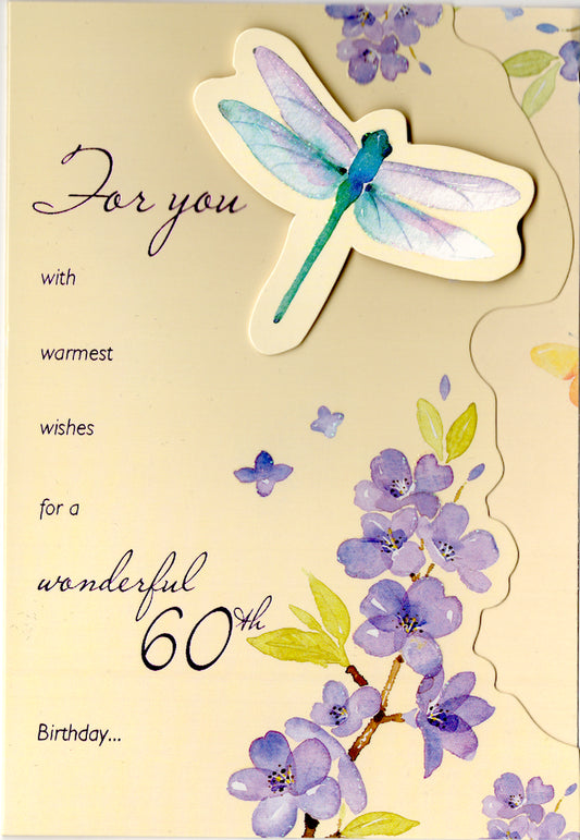 TIP ON DRAGONFLY and FLOWERS 60TH 5x7 Greeting Card | 03579A | 255837