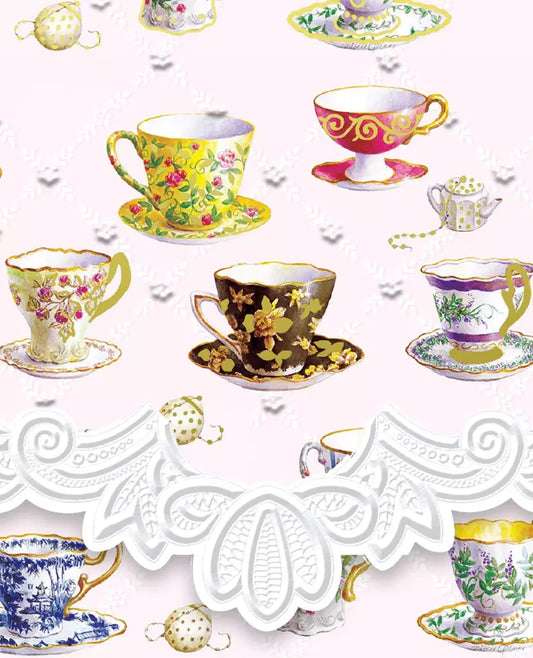 Carol Wilson Tea Cups China Travel Pad Purse Notepad Premium 3x4 Embossed Die-Cut Design 90 Pages Magnet Flap EMBPUR23 | 255882