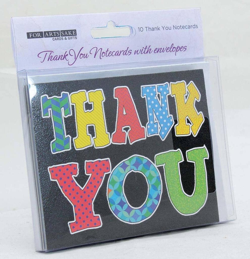 For Arts Sake Black Glitter Colforful Gift Thank You 4x5 Blank Cards Boxed Notecard Set With 10 Envelopes. BTY0005 | 255909