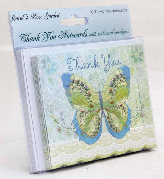 For Arts Sake Blue Green Butterfly Gift Thank You 4x5 Blank Cards Boxed Notecard Set With 10 Embossed Envelopes. BTY0143 | 255914