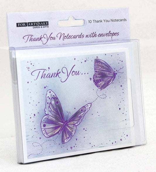 For Arts Sake Purple Butterfly Gift Thank You 4x5 Blank Cards Boxed Notecard Set With 10 Envelopes. BTY0009 | 255921