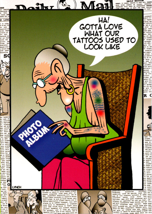 Tattoo Humor Birthday by Mark Lynch- Retail $2.99 Inside: Blank 5x7 Greeting Card | 7994 | 255974