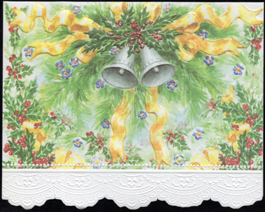 Christmas Holiday Bells Portfolio Boxed Note Cards by Carol Wilson. 10 embossed 4x5 Die-Cut Notecards and Matching Envelopes in Decorative Gift Box with Magnetic Flap. NCPX2080 | 255989