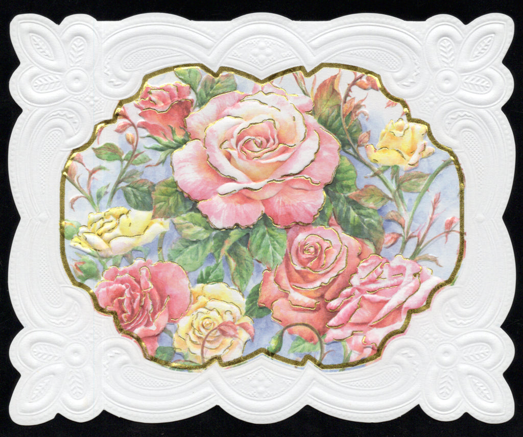 Roses in Bloom Portfolio Boxed Note Cards by Carol Wilson. 10 embossed 4x5 Die-Cut Notecards and Matching Envelopes in Decorative Gift Box with Magnetic Flap. NCP2505 | 256024