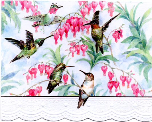 Hummingbirds Portfolio Boxed Note Cards by Carol Wilson. 10 embossed 4x5 Die-Cut Notecards and Matching Envelopes in Decorative Gift Box with Magnetic Flap. NCP2508 | 256025