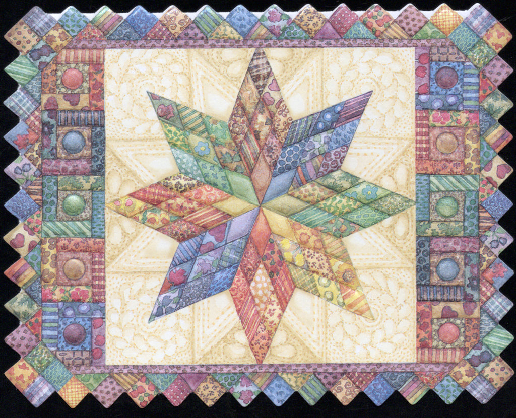 Star Quilt Portfolio Boxed Note Cards by Carol Wilson. 10 embossed 4x5 Die-Cut Notecards and Matching Envelopes in Decorative Gift Box with Magnetic Flap. NCP2113 | 256030